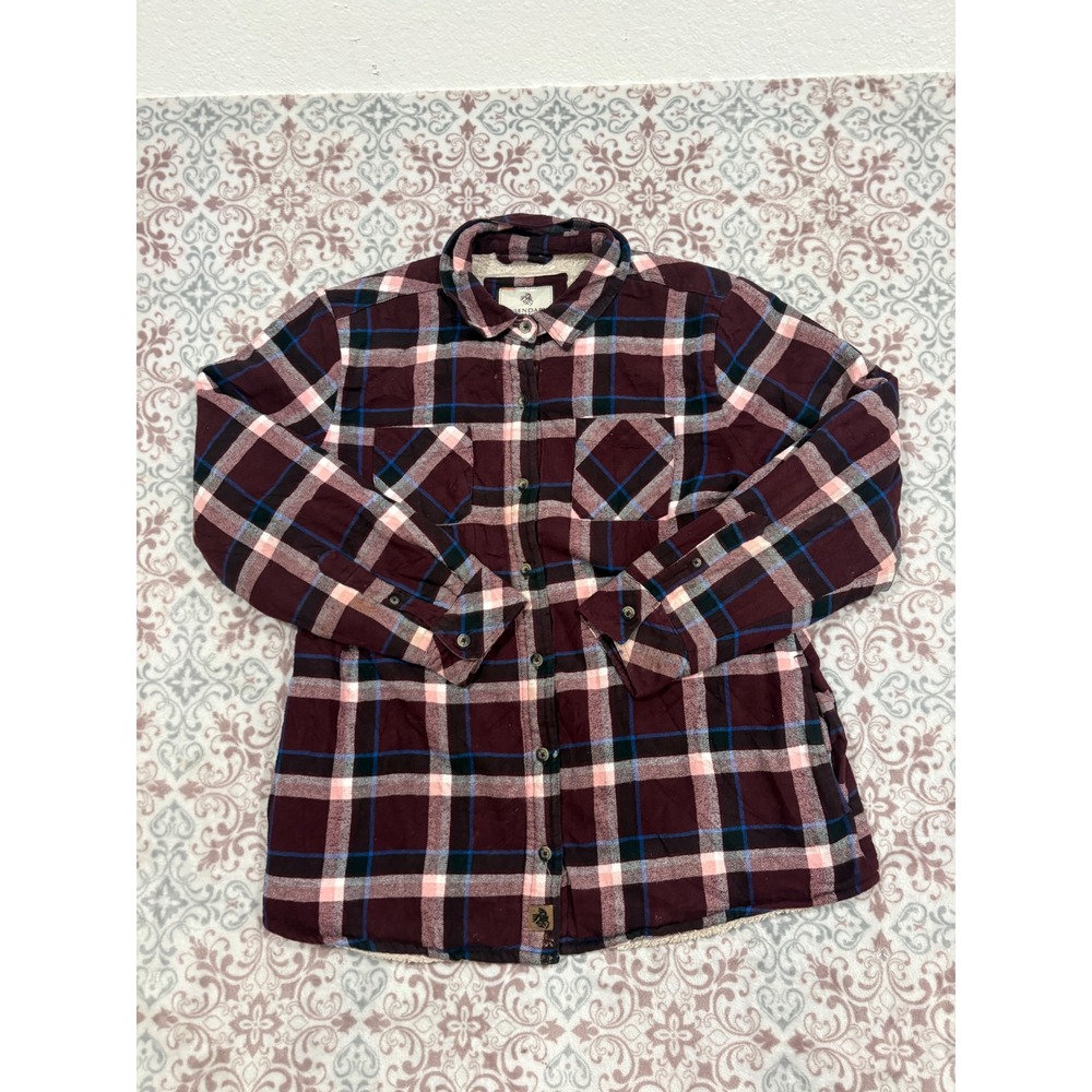 Legendary Whitetails Sherpa Lined Flannel Shirt Jacket Burgundy Plaid Mens LG